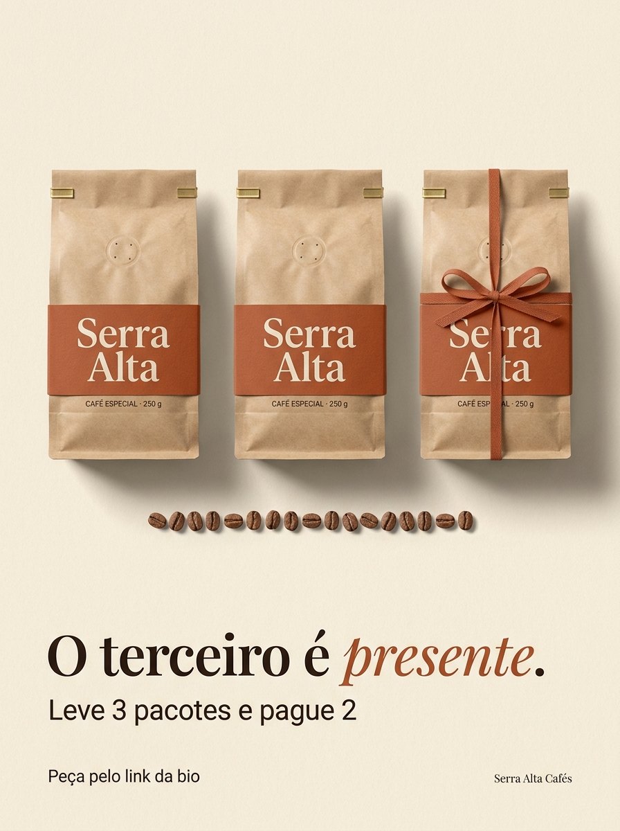 Post: três pacotes vistos de cima, o terceiro com laço de presente